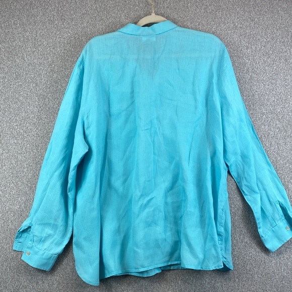 J. Jill love linen button up blouse XL turquoise teal beach travel casual resort - Picture 9 of 10